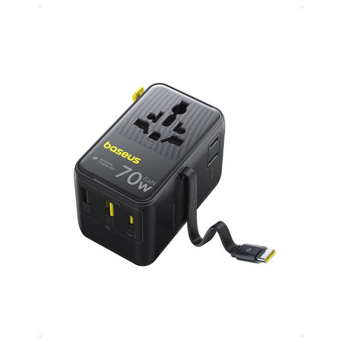 Baseus E0307E00 EnerCore CG11 Adattatore Universale da Viaggio con Cavo Retrattile 2AC 2U 2C 70W colore Nero