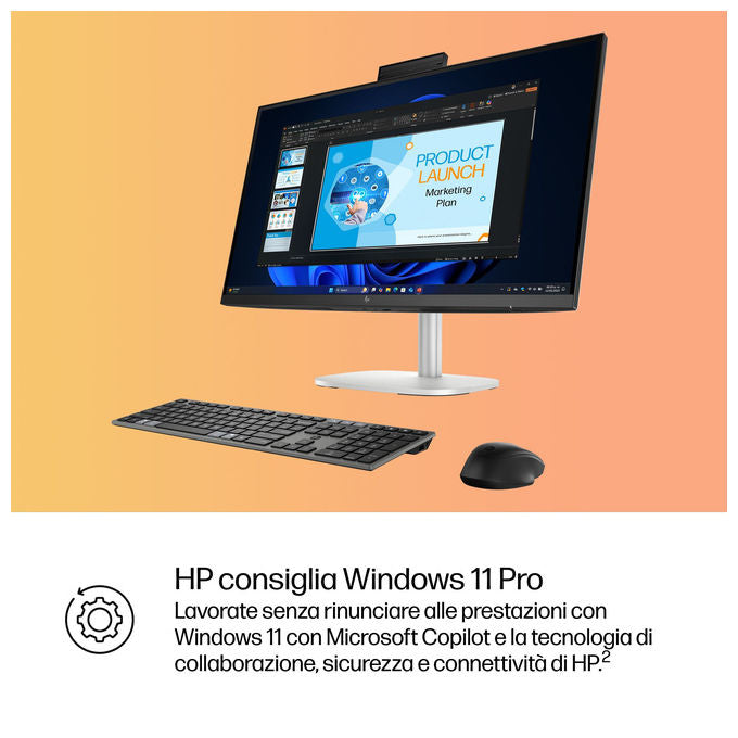 HP E07KKAT All-in-One PC Intel Core Ultra 7 24 GB DDR5-SDRAM 2560 x 1440 Pixel 27'' Wi-Fi 7 Bluetooth 5.4 Windows 11 Pro colore Argento