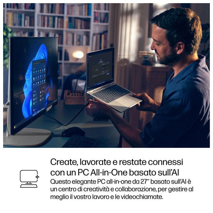 HP E07KKAT All-in-One PC Intel Core Ultra 7 24 GB DDR5-SDRAM 2560 x 1440 Pixel 27'' Wi-Fi 7 Bluetooth 5.4 Windows 11 Pro colore Argento