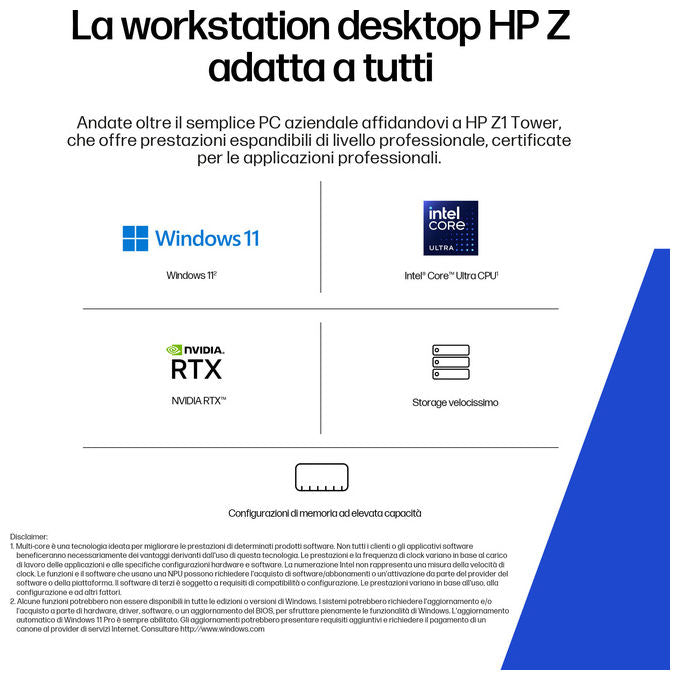 HP E26G3ET Z1 Tower PC Workstation Intel Core Ultra 7 265 32 GB DDR5-SDRAM 1 TB SSD RTX A1000 Windows 11 Pro colore Nero