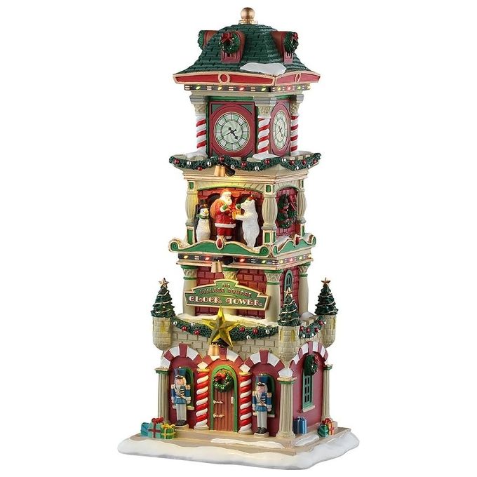 LEMAX 55320 The Village Square Clock Tower Edificio Illuminato con Luci LED Alimentazione 4.5V (3x1.5V) Collezione Santa'S Wonderland Dimensioni 28.8x13.7x11.1 cm colore Multicolore