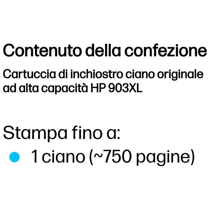 HP T6M03AE Cartuccia di Inchiostro Originale 903XL Alto Rendimento 750 Pagine Inchiostro a Base di Pigmento colore Ciano