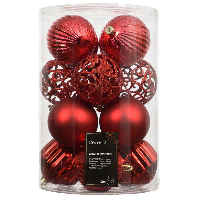 Amicasa 9028341 Set Palline Albero Natale colore Rosso