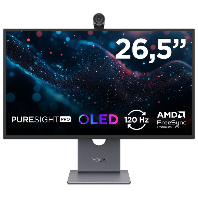 Lenovo 67E5RAC2EU Yoga Pro 27UD-10 Monitor 26.5'' QD-OLED 4K UHD 3840x2160 120Hz 0.03ms Webcam USB-C HDMI 2.1 DP 1.4 Altoparlanti 6x Dolby Atmos colore Nero