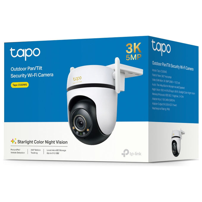 TP-Link TAPO C530WS Telecamera di Sicurezza IP Esterna con Risoluzione 3K 5MP Angolo di Visione 360° Audio Bidirezionale e Visione Notturna a Colori colore Bianco