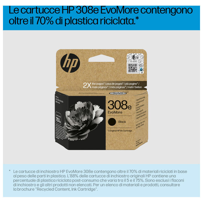 HP 7FP22UE Cartuccia di Inchiostro Nero Originale EvoMore 308e Resa 320 Pagine Inchiostro a Base di Pigmento colore Nero