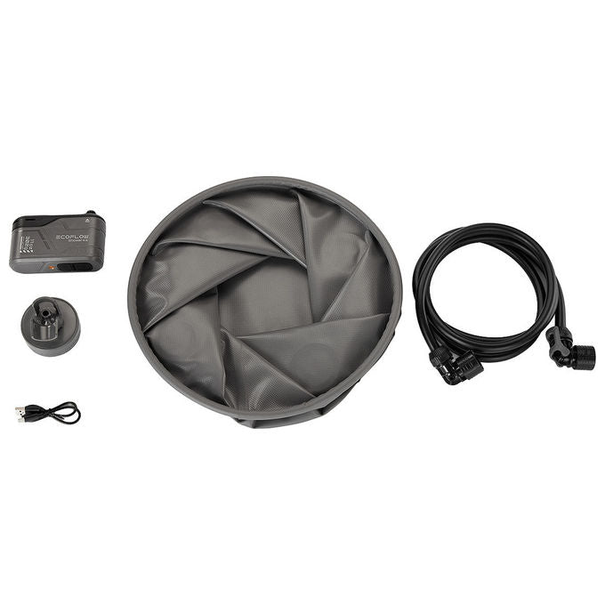 EcoFlow EFA-SHOWERKIT Kit Doccia Portatile con Pompa e Secchio Pieghevole Compatibile con EcoFlow WAVE Alimentazione USB-C colore Nero