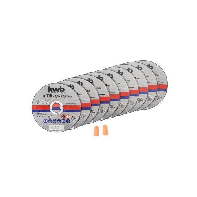 kwb 712021 Dischi da taglio smerigliatrice angolare sottile 115 mm Disco da taglio f. Acciaio inossidabile INOX in scatola di conservazione incl. tappo per le orecchie ABM. 115 x 10 x 2223 Ø