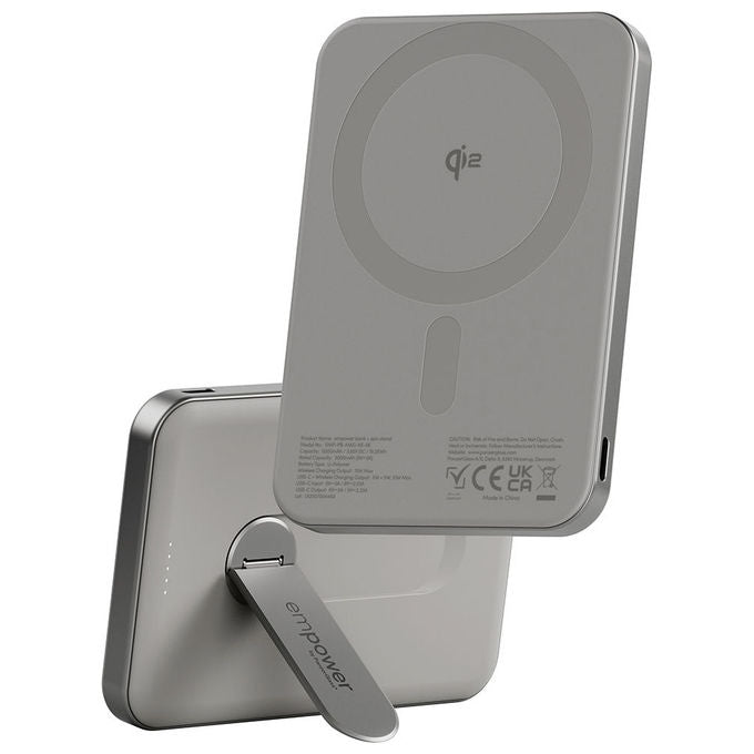 PanzerGlass EM34876 empower Bank con Spin Stand 5000mAh 15W Wireless 20W USB-C colore Titanio