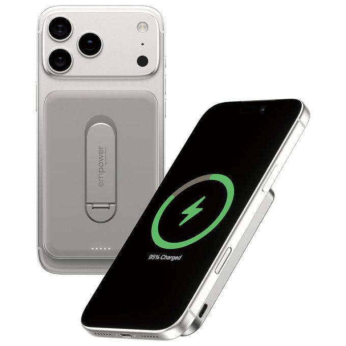 PanzerGlass EM34876 empower Bank con Spin Stand 5000mAh 15W Wireless 20W USB-C colore Titanio