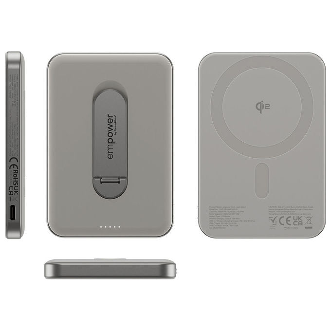 PanzerGlass EM34876 empower Bank con Spin Stand 5000mAh 15W Wireless 20W USB-C colore Titanio