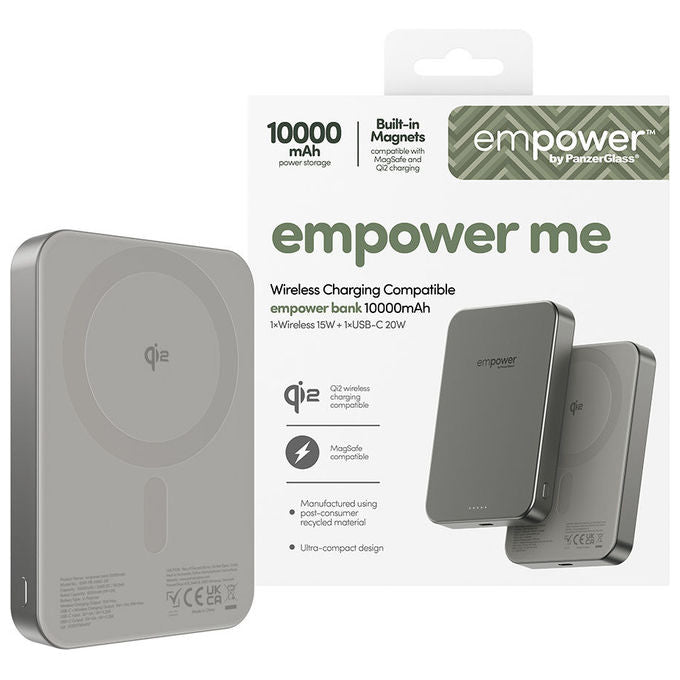 PanzerGlass EM77942 empower Bank Powerbank 10000 mAh USB-C Ricarica Wireless 15 W colore Titanio