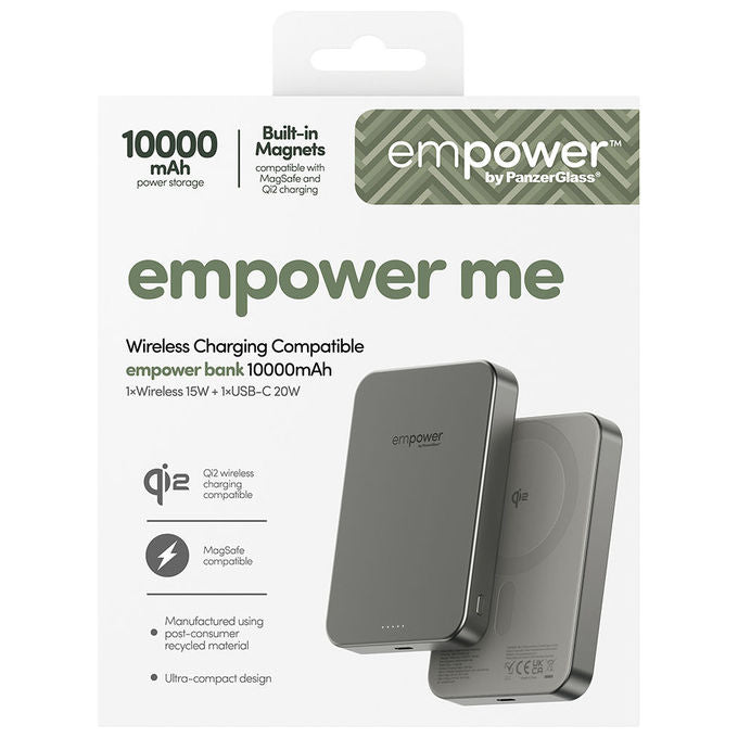 PanzerGlass EM77942 empower Bank Powerbank 10000 mAh USB-C Ricarica Wireless 15 W colore Titanio