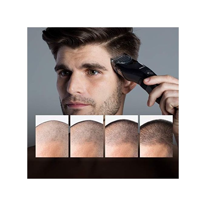 Panasonic ER‑GC53‑K503 - Tagliacapelli con cavo-cordless, autonomia 40 min, lame acciaio inox, 19 lunghezze da 0,5 a 10 mm, lavabile, colore nero