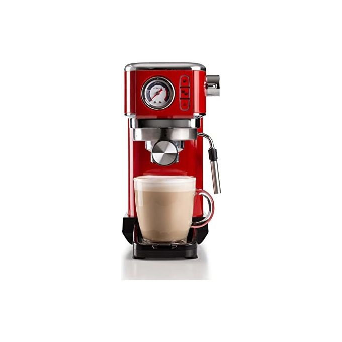 Ariete 1381 Macchina da Caffe' Espresso Rosso Metal Slim Manometro 1300W Capacita 1.1 Litro