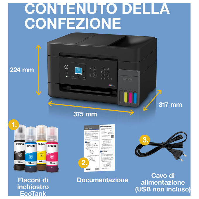 Epson ET-4900 EcoTank Stampante Multifunzione A4 Wi-Fi Ethernet LCD ADF 30 fogli colore Nero