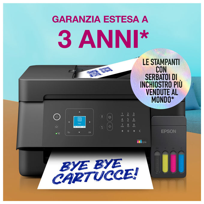 Epson ET-4900 EcoTank Stampante Multifunzione A4 Wi-Fi Ethernet LCD ADF 30 fogli colore Nero