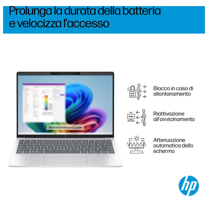 HP D47KTEA OmniBook 7 Aero Laptop Next Gen AI 13-bg1002nl Processore AMD Ryzen AI 7 350 RAM 32 GB SSD 1 TB Schermo 13.3'' 2K 1920 x 1200 Pixel Windows 11 Home colore Argento