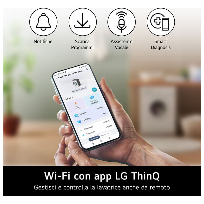 LG F0NT116TWC Next AI DD Lavatrice 16 Kg 1000 rpm Classe A Wi-Fi TurboWash 360 Vapore Steam (65x95x78 cm) colore Bianco