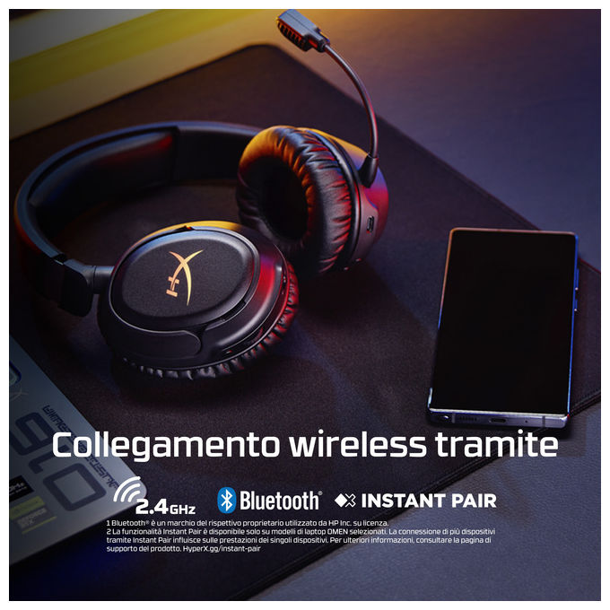 HyperX B5VC4AA Cloud Flight 2 Cuffie da gaming wireless 2.4 GHz Bluetooth 5.3 autonomia fino a 100 ore driver 50 mm microfono rimovibile colore Nero