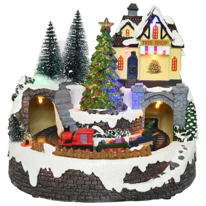 VARZI 484378 Carillon Villaggio di Natale con Luci LED in Poliresina colore Multicolore