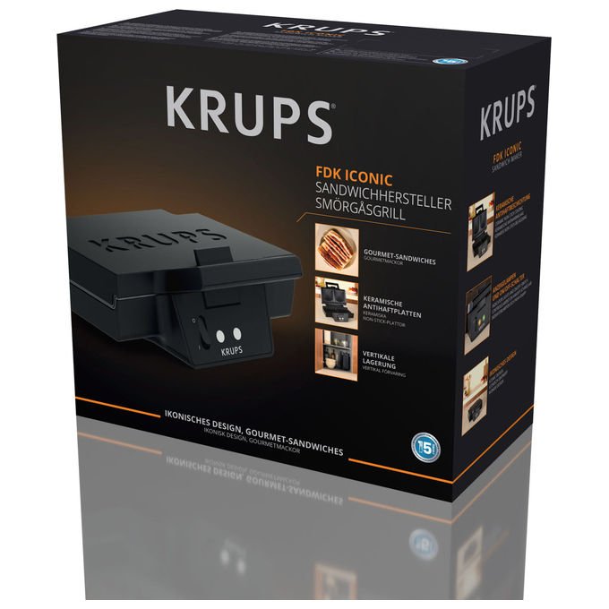 Krups FDK462 FDK Iconic Tostiera 2 Panini Piastre Antiaderenti 850 W colore Nero