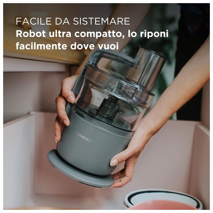 Kenwood MultiPro Go FDP22.130GY - Robot da cucina multifunzione, capacita' ciotola 1,3 L, potenza 650 W, velocita' 2 + Pulse, accessori inclusi (lama inox, disco 4 mm), funzioni tritare-sminuzzare-grattugiare-affettare, Blu-grigio