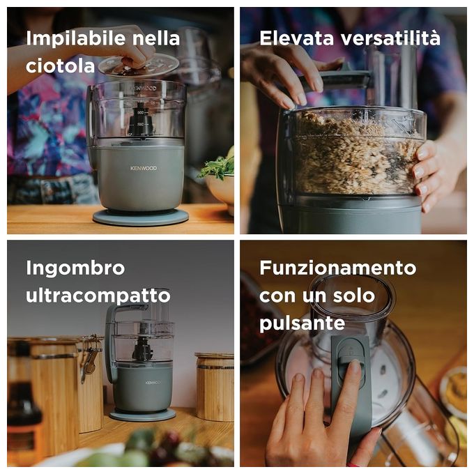 Kenwood MultiPro Go FDP22.130GY - Robot da cucina multifunzione, capacita' ciotola 1,3 L, potenza 650 W, velocita' 2 + Pulse, accessori inclusi (lama inox, disco 4 mm), funzioni tritare-sminuzzare-grattugiare-affettare, Blu-grigio