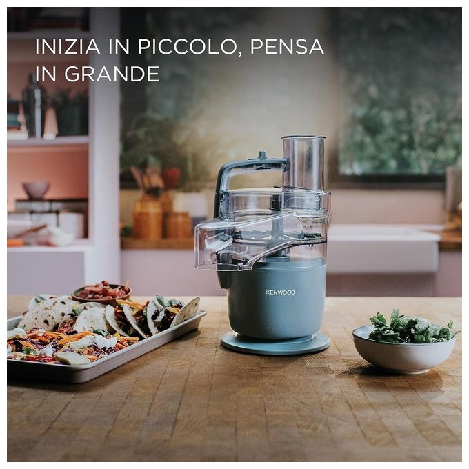 Kenwood MultiPro Go FDP22.130GY - Robot da cucina multifunzione, capacita' ciotola 1,3 L, potenza 650 W, velocita' 2 + Pulse, accessori inclusi (lama inox, disco 4 mm), funzioni tritare-sminuzzare-grattugiare-affettare, Blu-grigio