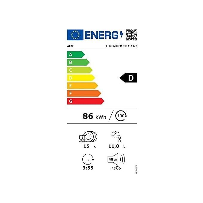 AEG FFB63700PM Lavastoviglie Libera Installazione 15 Coperti Classe energetica D Tecnologia AirDry 60 cm Inox Antimpronta