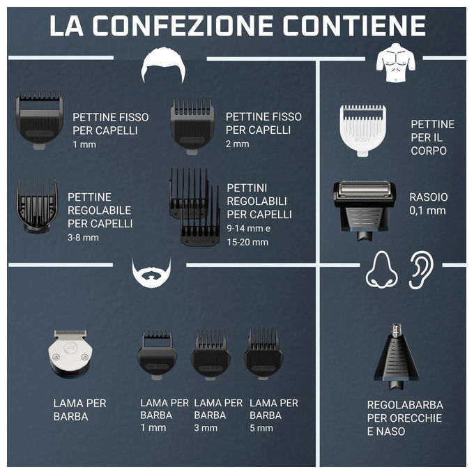 Rowenta TN9650 X Series 700 Regolabarba Multifunzione 14 in 1 Lame in Acciaio al Carbonio Autoaffilanti 21 Regolazioni 270 min di Autonomia Batteria al Litio colore Nero