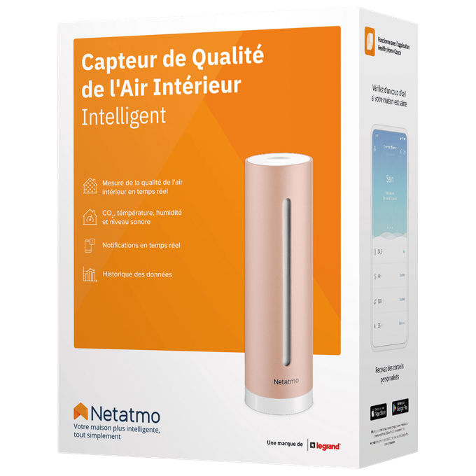 Netatmo Misuratore qualita' dell'aria, sensori di temperatura, umidita', rumore e CO2, NHC-IT, Rosa-Oro