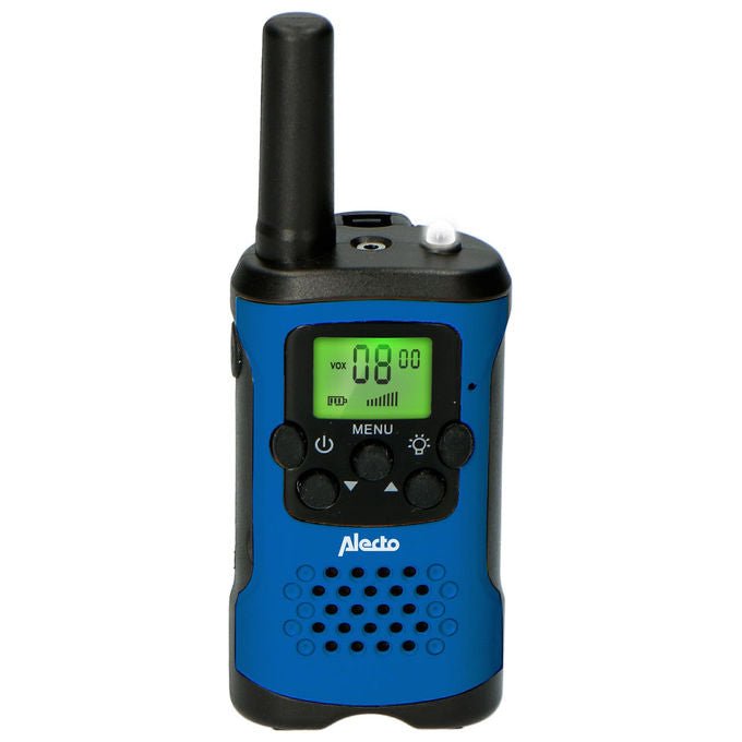 Alecto FR175BW Walkie Talkie 8 Canali 446 MHz Portata 7 km Autonomia 24 h Torcia Integrata colore Nero Blu