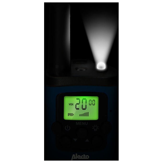 Alecto FR175BW Walkie Talkie 8 Canali 446 MHz Portata 7 km Autonomia 24 h Torcia Integrata colore Nero Blu