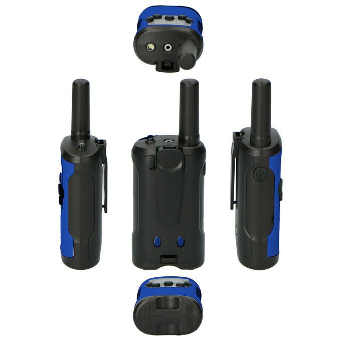 Alecto FR175BW Walkie Talkie 8 Canali 446 MHz Portata 7 km Autonomia 24 h Torcia Integrata colore Nero Blu