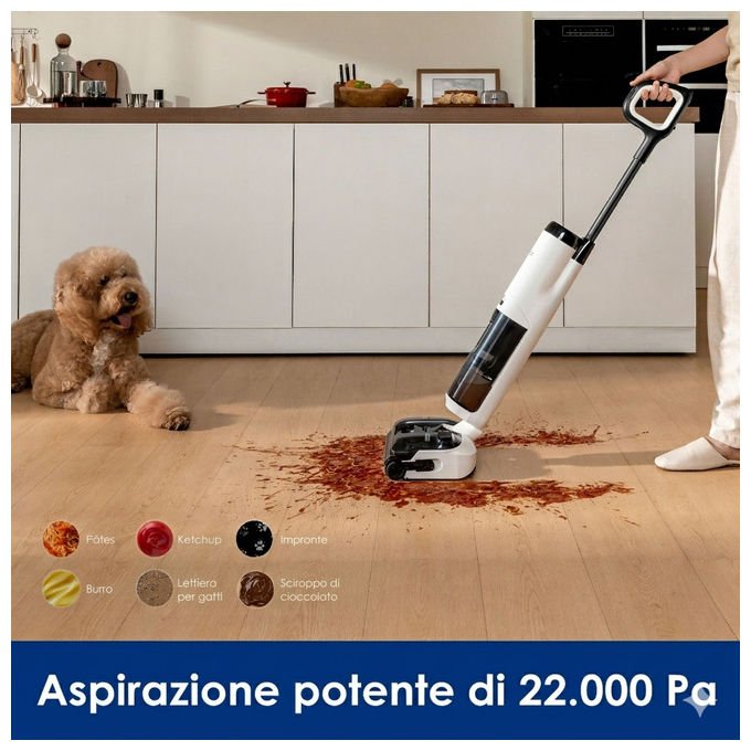 Tineco Floor One I6 Max Pro, aspirapolvere lavapavimenti wet and dry, 22000 Pa, autonomia 45 min, auto pulizia, senza fili, bianco