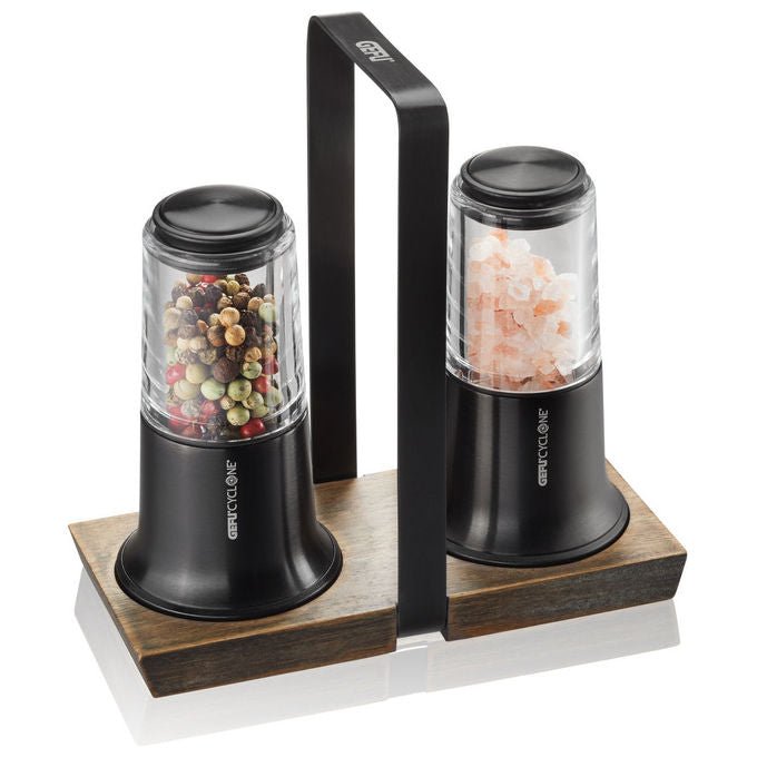 Gefu G-34642 X-Plosion Set di macina sale e pepe con meccanismo in ceramica regolabile e vassoio colore Nero