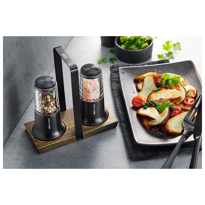 Gefu G-34642 X-Plosion Set di macina sale e pepe con meccanismo in ceramica regolabile e vassoio colore Nero