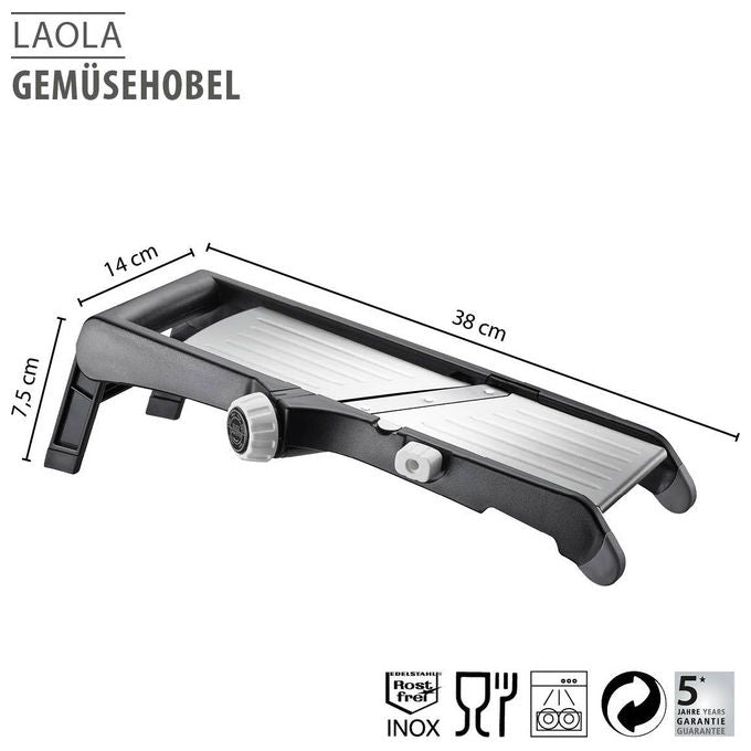 Gefu 89429 Laola Tritatutto per Verdure Multifunzione con Spessore di Taglio Regolabile da 1 a 9 mm colore Nero-Argento