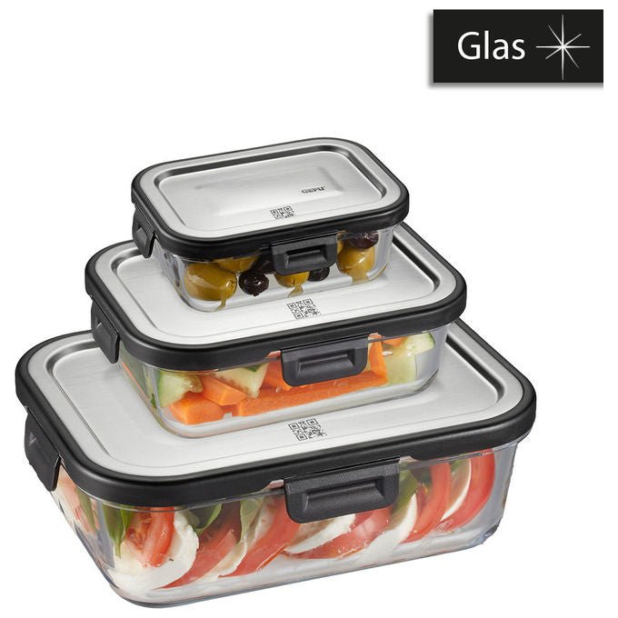 Gefu G-12799 Milo Set di 3 Contenitori Rettangolari in Vetro Borosilicato Resistente da -20°C a 300°C Adatto Microonde e Lavastoviglie colore Nero