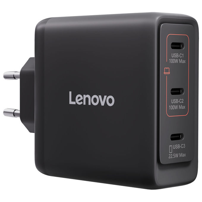 Lenovo G0A6100BEU Caricatore Multiporta USB-C 100 W GaN 3 Porte Nero