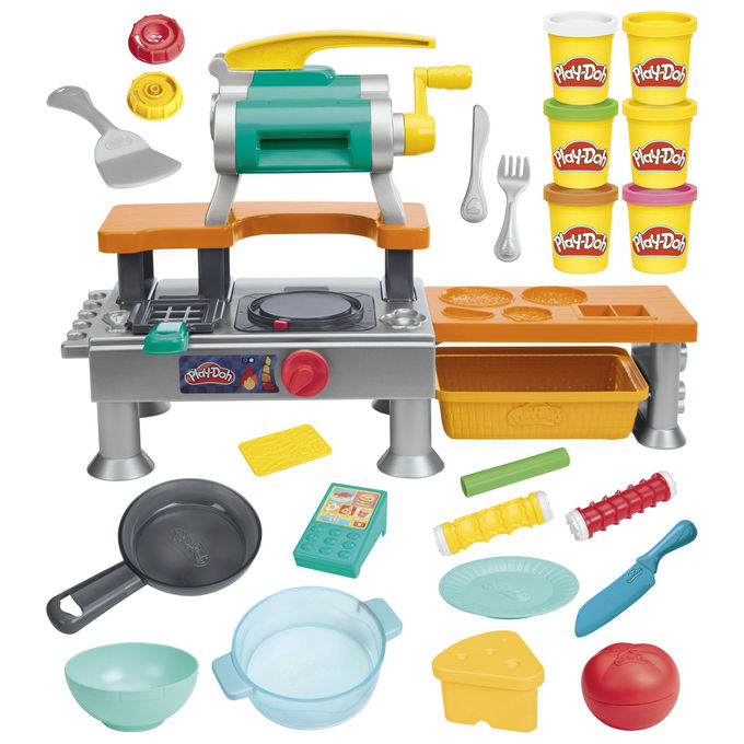 Play-Doh G23095L0 Super Sizzlin Kitchen Playset Cucina Giocattolo con Suoni Realistici 6 Puszek Pasta Modellabile 26 Pezzi colore Multicolore