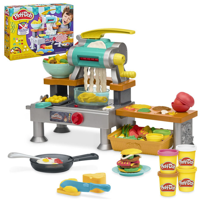 Play-Doh G23095L0 Super Sizzlin Kitchen Playset Cucina Giocattolo con Suoni Realistici 6 Puszek Pasta Modellabile 26 Pezzi colore Multicolore