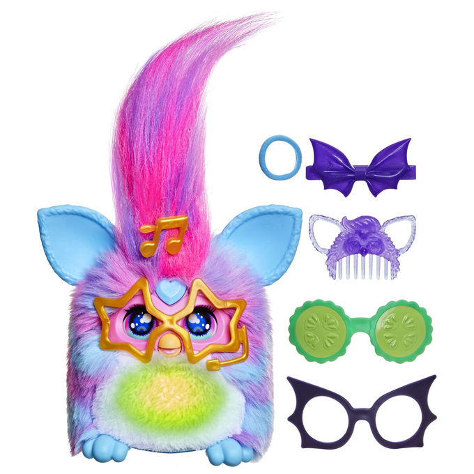 Hasbro G23835L0 Furby Vibes Peluche Interattivo con Luci Suoni Movimenti e Capelli Lunghi Modellabili colore Blue Razz