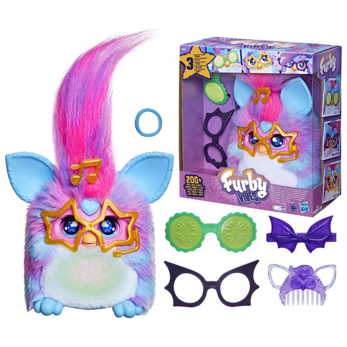 Hasbro G23835L0 Furby Vibes Peluche Interattivo con Luci Suoni Movimenti e Capelli Lunghi Modellabili colore Blue Razz