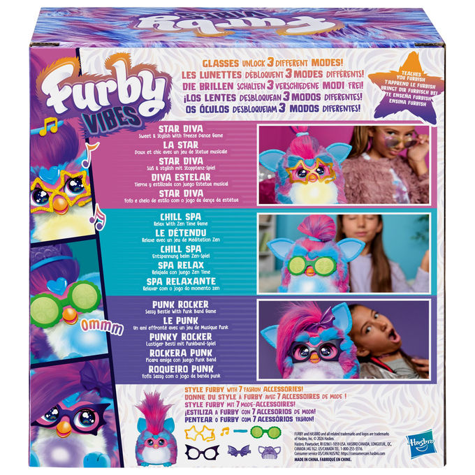 Hasbro G23835L0 Furby Vibes Peluche Interattivo con Luci Suoni Movimenti e Capelli Lunghi Modellabili colore Blue Razz