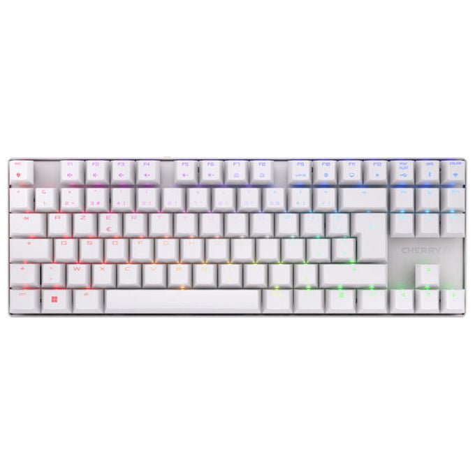Cherry mx 8.2 tkl wireless, tastiera meccanica gaming, switch mx red, rgb, bluetooth 5.2, layout francese azerty, Bianco