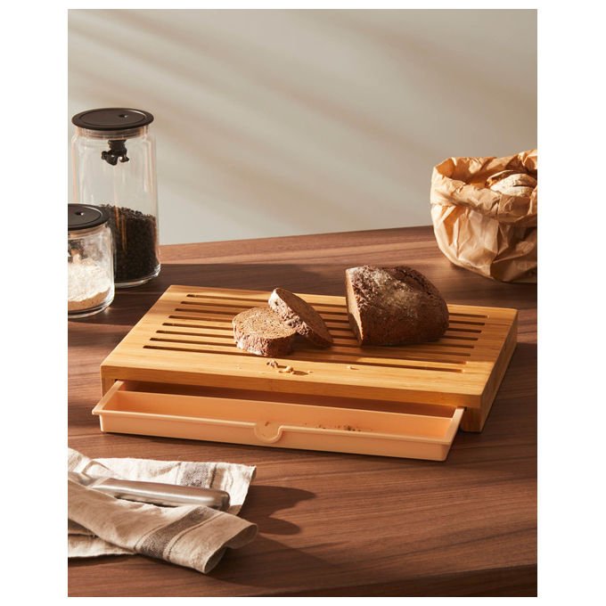 Alessi GAG02 Tagliere Per Pane Sbriciola con Raccoglitore Bambu' Resina Termoplastica 42x27x4.5 cm colore Marrone