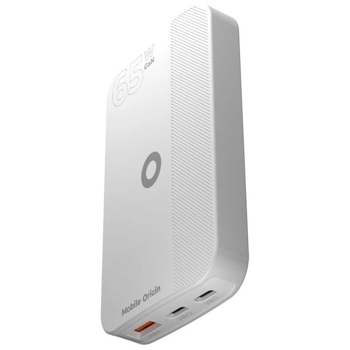 Mobile Origin GAN-65W-SLM-WHT Caricabatterie Universale con GaN 65W 2 Porte USB-C 1 Porta USB-A Ricarica Rapida colore Bianco