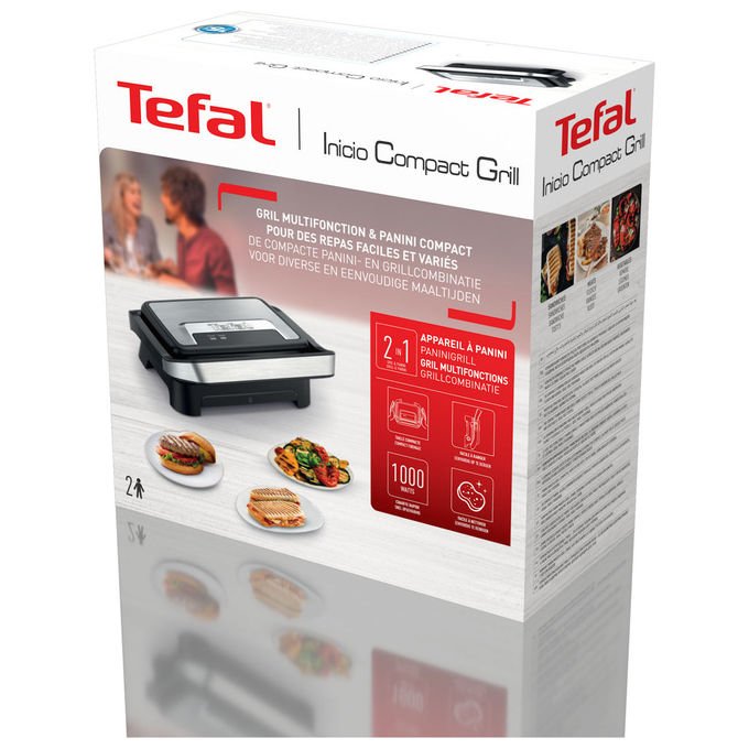 Tefal GC270D10 Inicio Compact Grill Elettrico 1000 W Antiaderente colore Argento-Nero